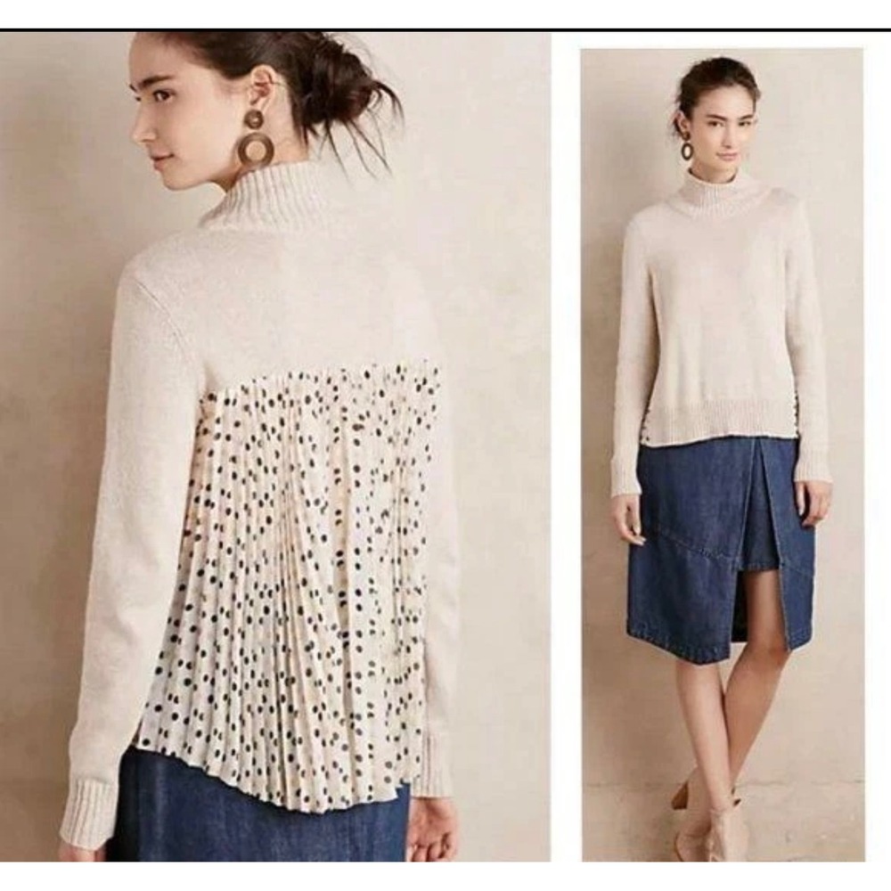 Anthropologie Apres Fete Turtleneck Moth Sweater Pullover‎ Polka Dot Layered L